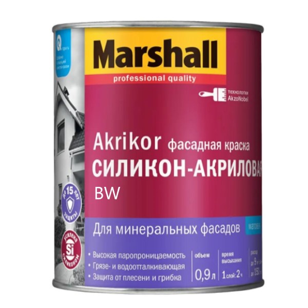MARSHALL Краска  AKRIKOR силикон-акриловая фасадная  BW 0,9