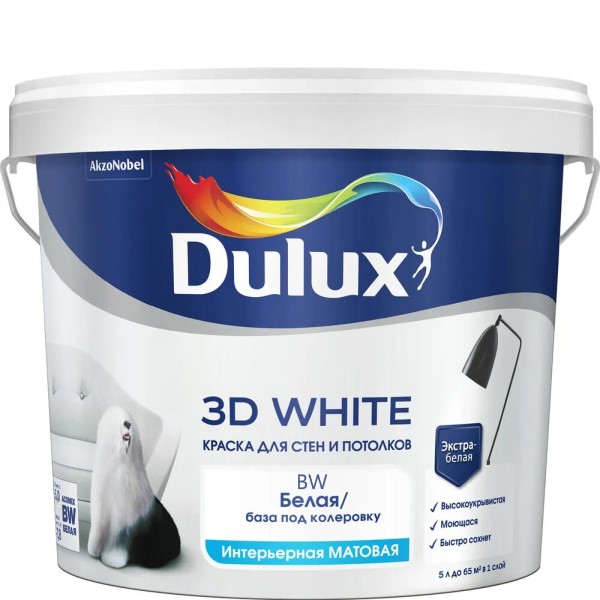 DULUX Краска Dulux 3D White матовая BW 5л